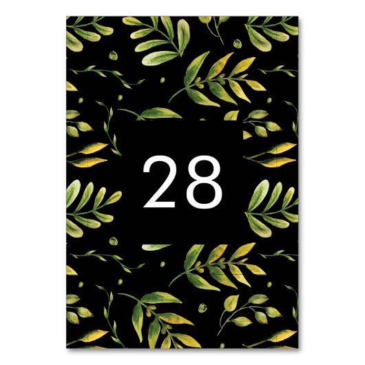 Greenery Fresh Leaf Modern Wedding Table Numbers Kaart (Voorkant)