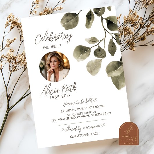 Greenery Funeral Announcement Kaart