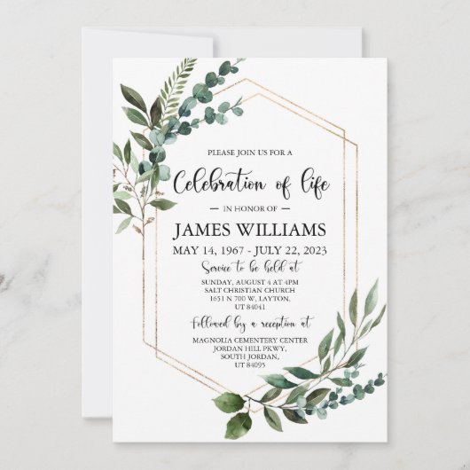 Greenery Funeral Celebration of life Invitation Kaart (Voorkant)