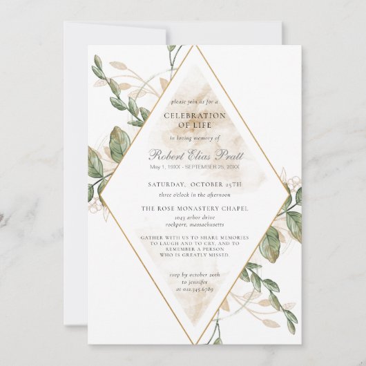 Greenery Funeral Celebration of Life Kaart (Voorkant)