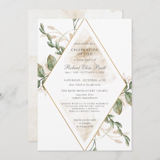 Greenery Funeral Celebration of Life Kaart (Voorkant / Achterkant)