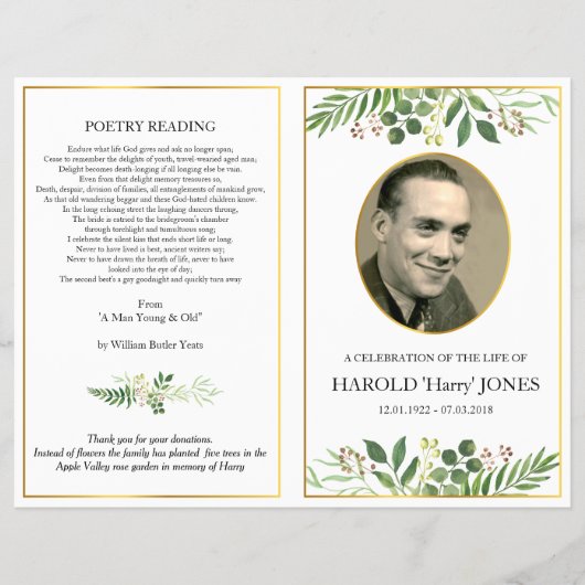 Greenery Funeral Memorial Fotoprogramma vader Flyer (Voorkant)