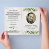 Greenery Funeral Memorial Fotoprogramma vader Flyer (Hand)