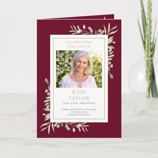 Greenery Funeral Memorial gevouwen volgorde van di Programma (Voorkant)