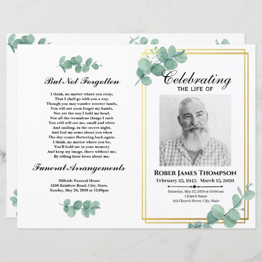 Greenery Funeral Memorial Order of Service Program (Voorkant / Achterkant)