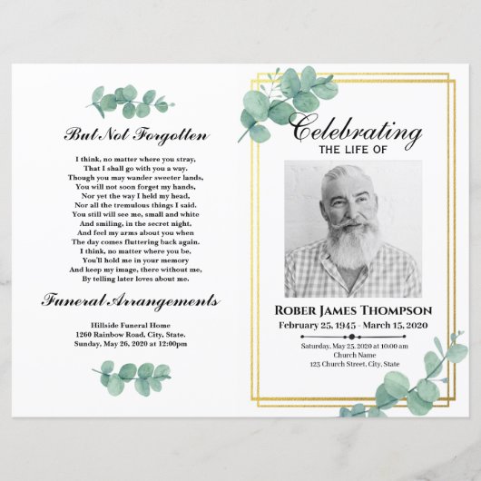 Greenery Funeral Memorial Order of Service Program (Voorkant)