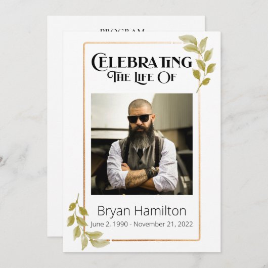 Greenery Funeral Memorial Order of Service Program Kaart (Voorkant / Achterkant)