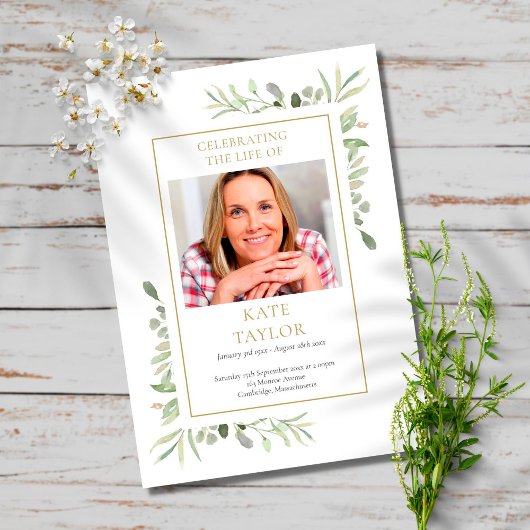 Greenery Funeral Memorial Order of Service Program Programmakaart