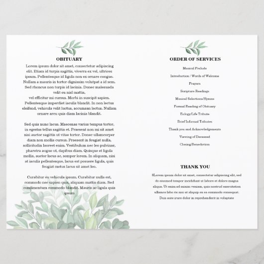 Greenery Funeral Programme Sjabloon (Achterkant)