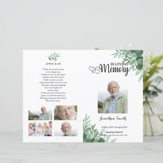 Greenery Funeral Programme Sjabloon (Staand voorkant)