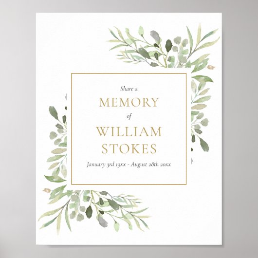 Greenery Funeral Share A Memory Sign Poster (Voorkant)