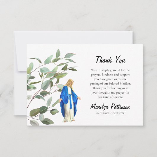 Greenery Funeral Virgin Mary Catholic Bedankkaart (Voorkant)