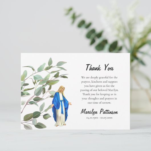 Greenery Funeral Virgin Mary Catholic Bedankkaart (Staand voorkant)