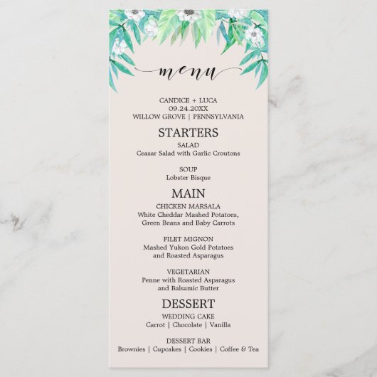 Greenery Garden Botanical Wreath Wedding Menu Kaar (Voorkant)