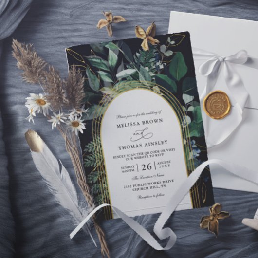 Greenery Garden Greenery Budget QR Code Wedding Kaart