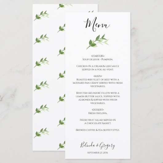 Greenery Garden Leaves Lijst Wedding Menu (Voorkant / Achterkant)