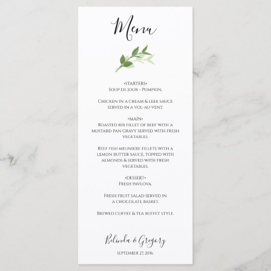 Greenery Garden Leaves Lijst Wedding Menu (Voorkant)
