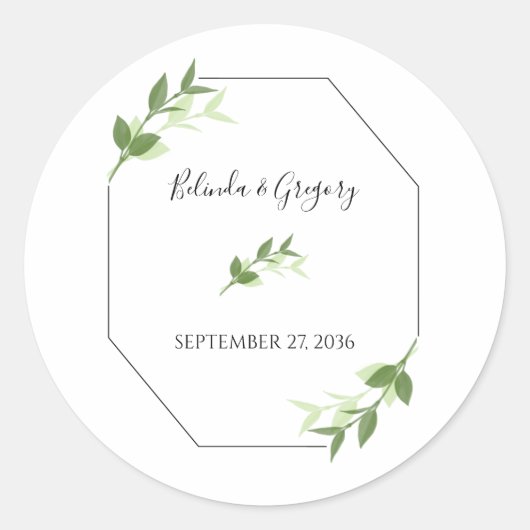 Greenery Garden Leaves Lijst Wedding Ronde Sticker (Voorkant)