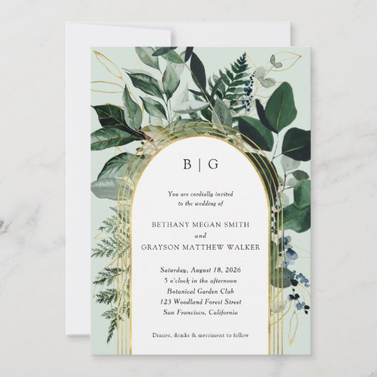 Greenery garden, Modern botanic arch bruiloft Kaart (Voorkant)