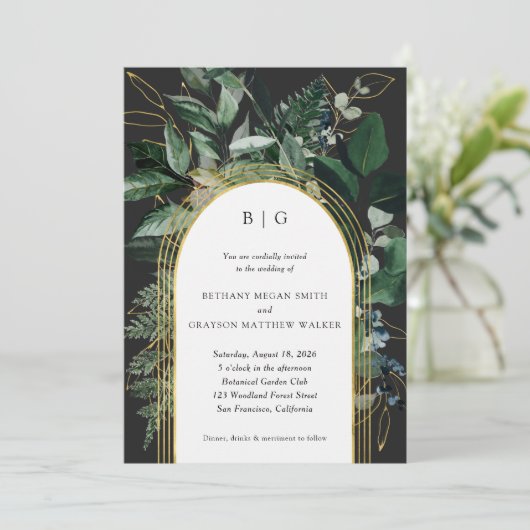 Greenery garden, Moderne botanische bruiloft Invit Kaart (Staand voorkant)