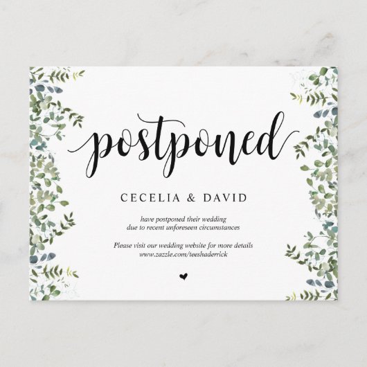 Greenery Garden, Wedding Invitation Postponed Briefkaart (Voorkant)