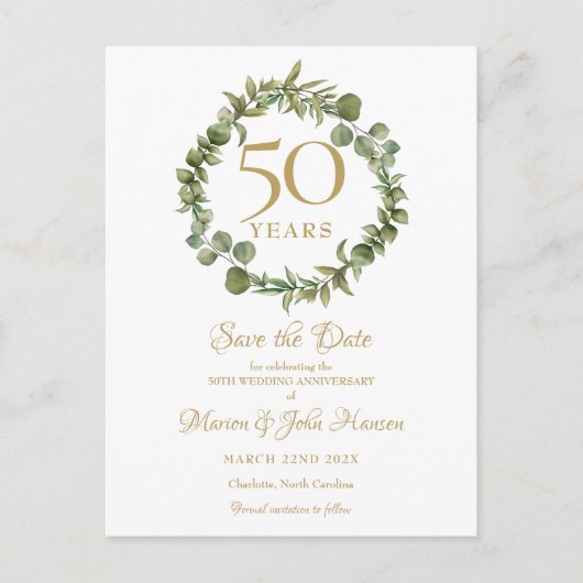 Greenery Garland 50th Jubileum Save the Date Aankondigingskaart (Voorkant)