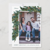 Greenery Garland and Dark Blauwgroen Photo Holiday Feestdagenkaart (Voorkant)