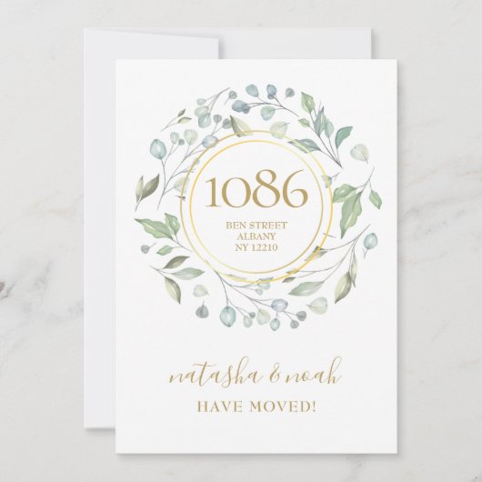 Greenery Garland Gold New Address Notice (Voorkant)