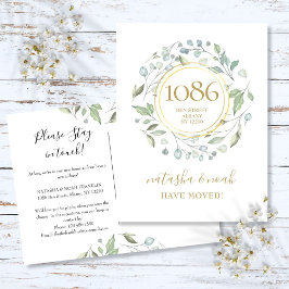 Greenery Garland Gold New Address We hebben Anno v Aankondigingskaart