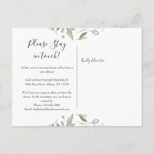 Greenery Garland Gold New Address We hebben Anno v Aankondigingskaart (Achterkant)