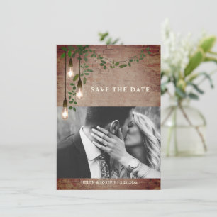 Greenery Garland Lightbulb Brick Wedding Save The Date
