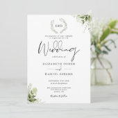 Greenery Garland Monogram Wedding Kaart (Staand voorkant)