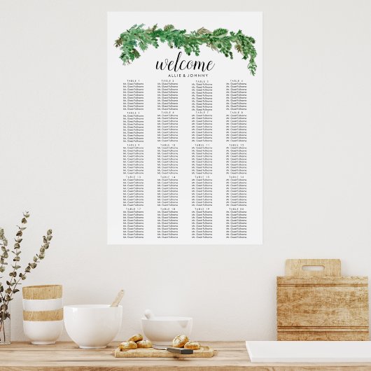 Greenery Garland Seating Chart Wedding Sign Edit Poster (Keuken)