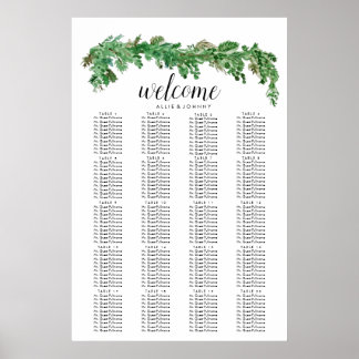 Greenery Garland Seating Chart Wedding Sign Edit Poster