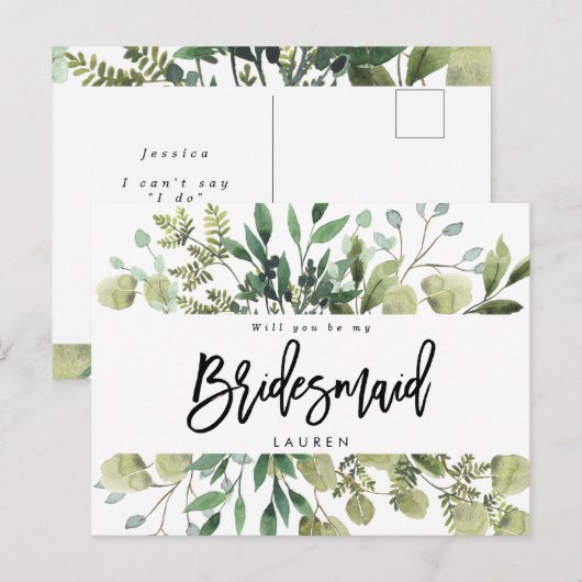 Greenery gebladerte zal je mijn bruidsmeisje kaart (Voorkant / Achterkant)