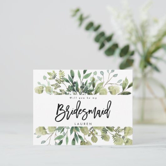Greenery gebladerte zal je mijn bruidsmeisje kaart (Staand voorkant)