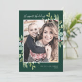 Greenery Gelukkig Feestdagen | Groene foto Feestdagenkaart (Staand voorkant)