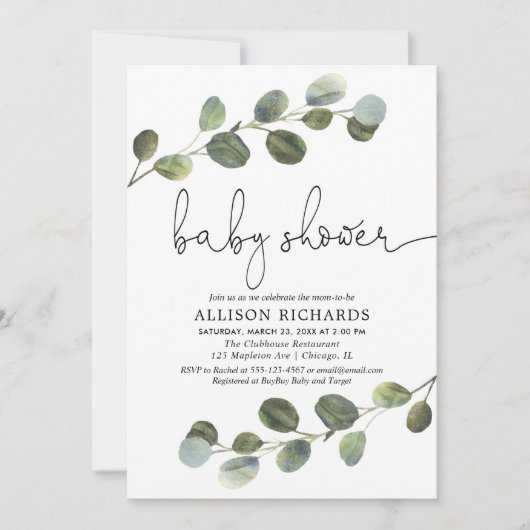 Greenery gender-neutraal baby shower, zwart wit kaart (Voorkant)