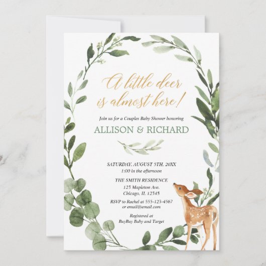 Greenery Gender-neutraal hert koppels baby shower Kaart (Voorkant)