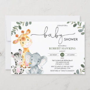 Greenery Gender Neutral Safari Animals Baby shower Kaart