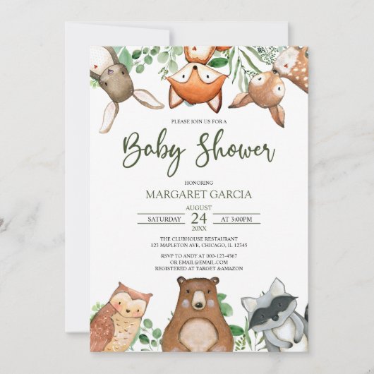Greenery Gender Neutral WOODLAND Baby shower Invit Kaart (Voorkant)