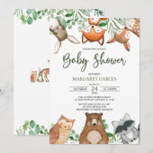 Greenery Gender Neutral WOODLAND Baby shower Invit Kaart (Voorkant / Achterkant)
