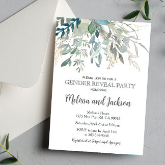 Greenery Gender Reveal Invitation Baby Shower Kaart