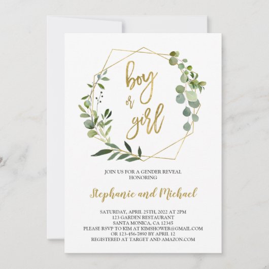 Greenery Gender Reveal Uitnodiging (Voorkant)