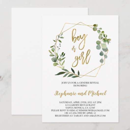 Greenery Gender Reveal Uitnodiging (Voorkant / Achterkant)