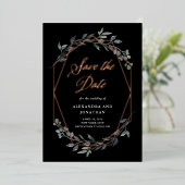 Greenery Geo Black | Roos Gold Save the Date Folie Uitnodiging (Staand Voorkant)