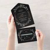Greenery Geo Black | Roos Gold Wedding All In One Uitnodiging (Afscheurbaar)