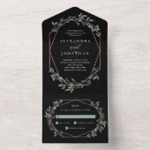 Greenery Geo Black | Roos Gold Wedding All In One Uitnodiging (Binnen)
