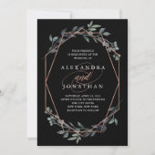 Greenery Geo Black | Roos Gold Wedding Kaart (Voorkant)