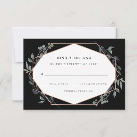 Greenery Geo Black | Roos Gold Wedding RSVP (Voorkant)